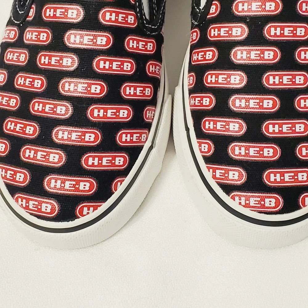 HEB Brand Shop Racetrack Twin Gore Kids Slip On Sneakers Black Red Logo Size 3